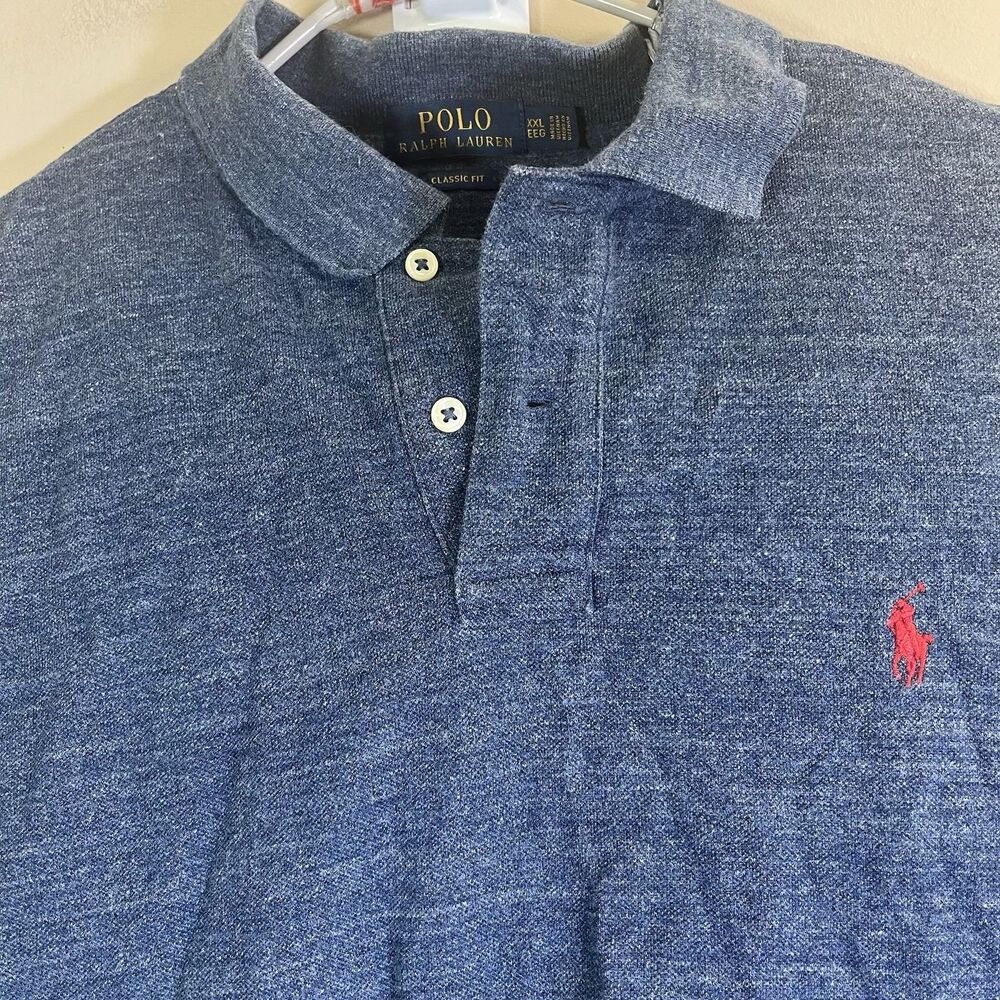 Polo Ralph Lauren Heather Blue Polo Shirt Pique Cotton Pony Classic Fit Men 2XL